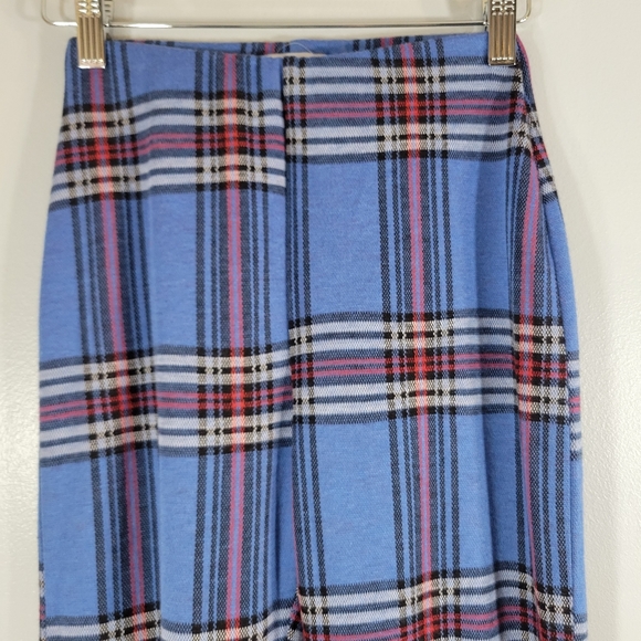 URBAN OUTFITTERS blue plaid straight leg stretch knit academia pull on pants - Picture 2 of 7